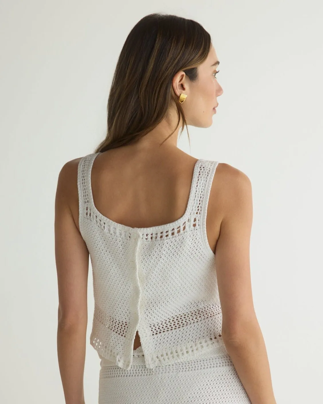 Sleeveless Button Back Crochet Top - White