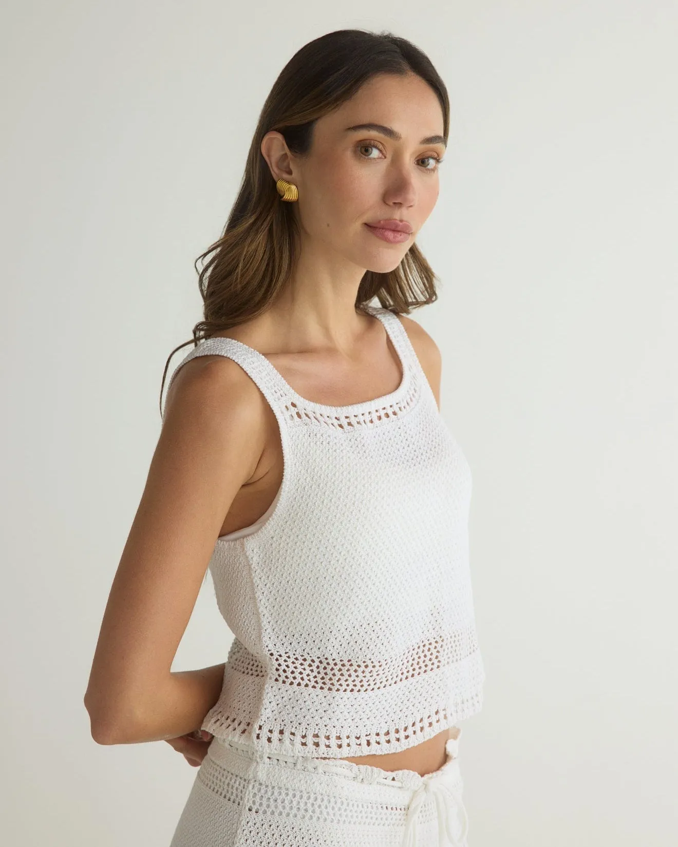 Sleeveless Button Back Crochet Top - White