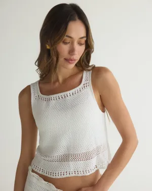 Sleeveless Button Back Crochet Top - White