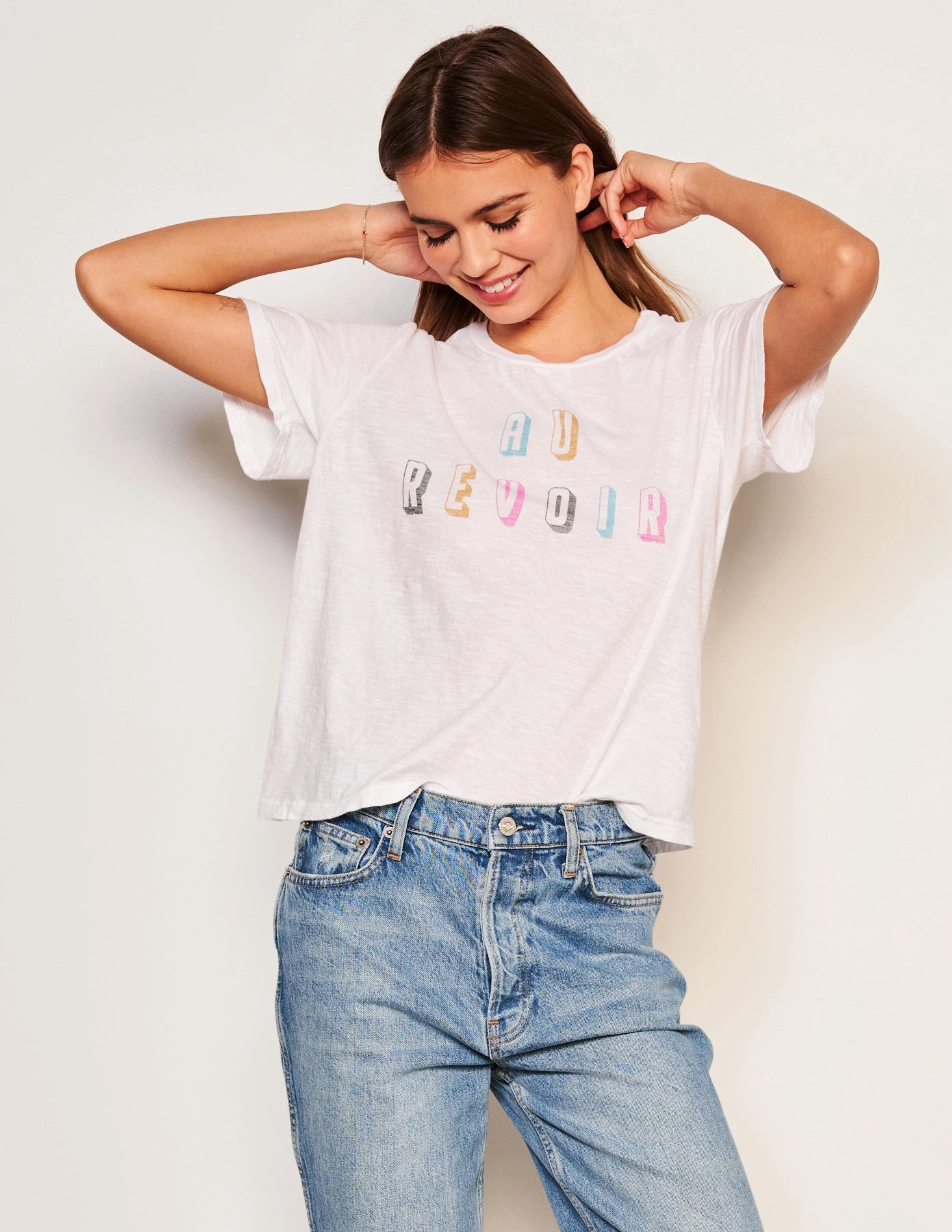 Sundry Au Revoir Crew Neck Tee in Optic White