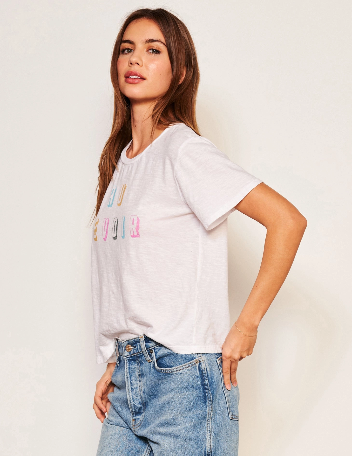 Sundry Au Revoir Crew Neck Tee in Optic White