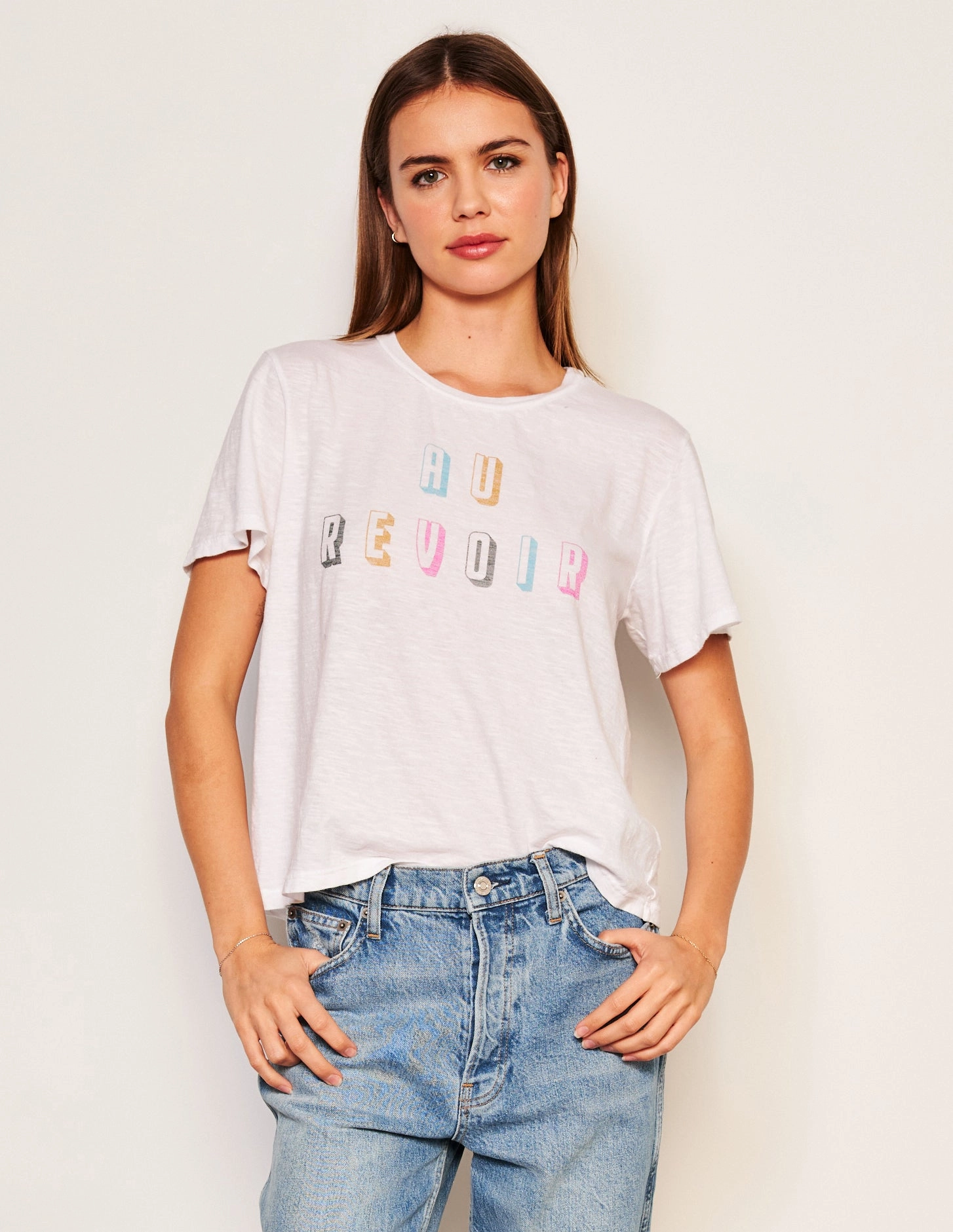 Sundry Au Revoir Crew Neck Tee in Optic White