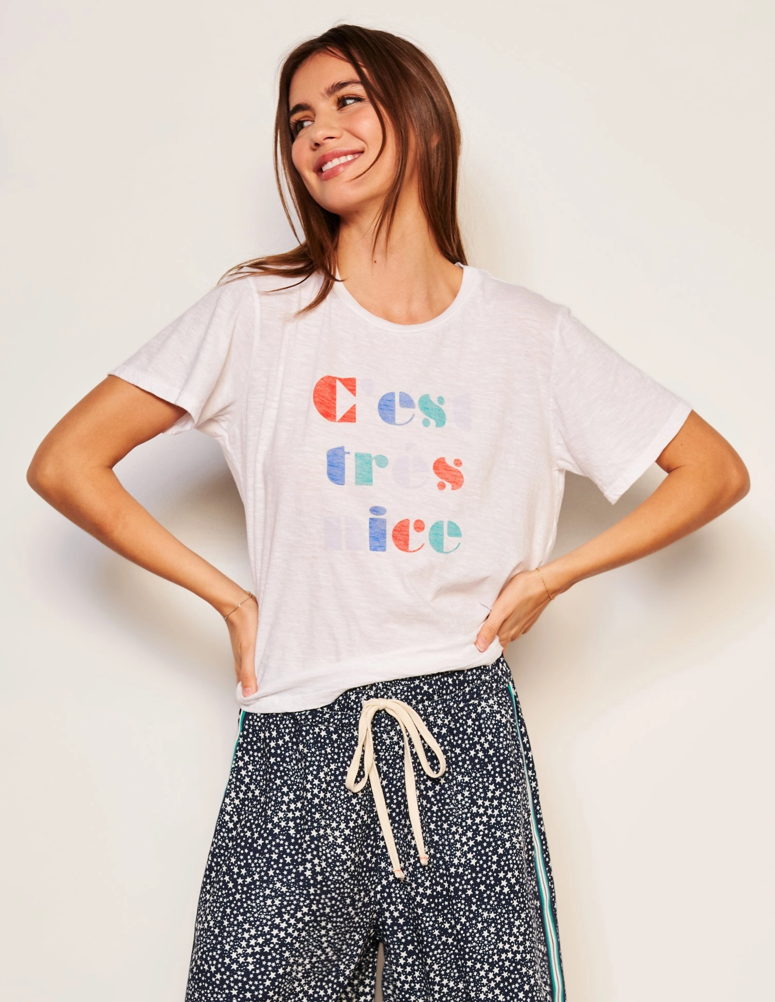 Sundry C'est Crew Neck Tee in Optic White