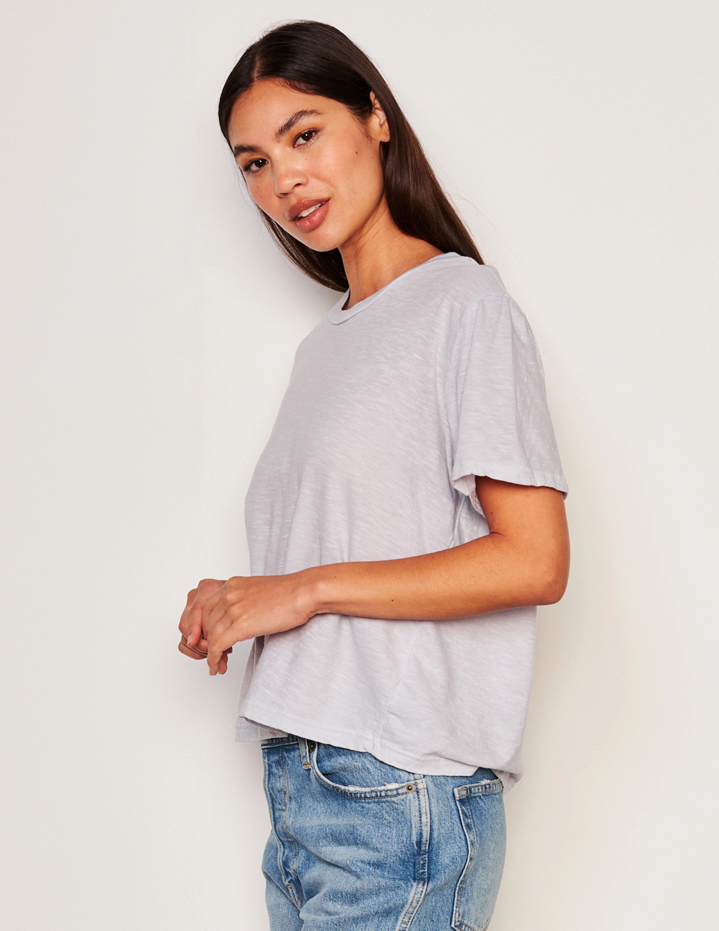 Sundry Crew Neck Tee in Blue Linen