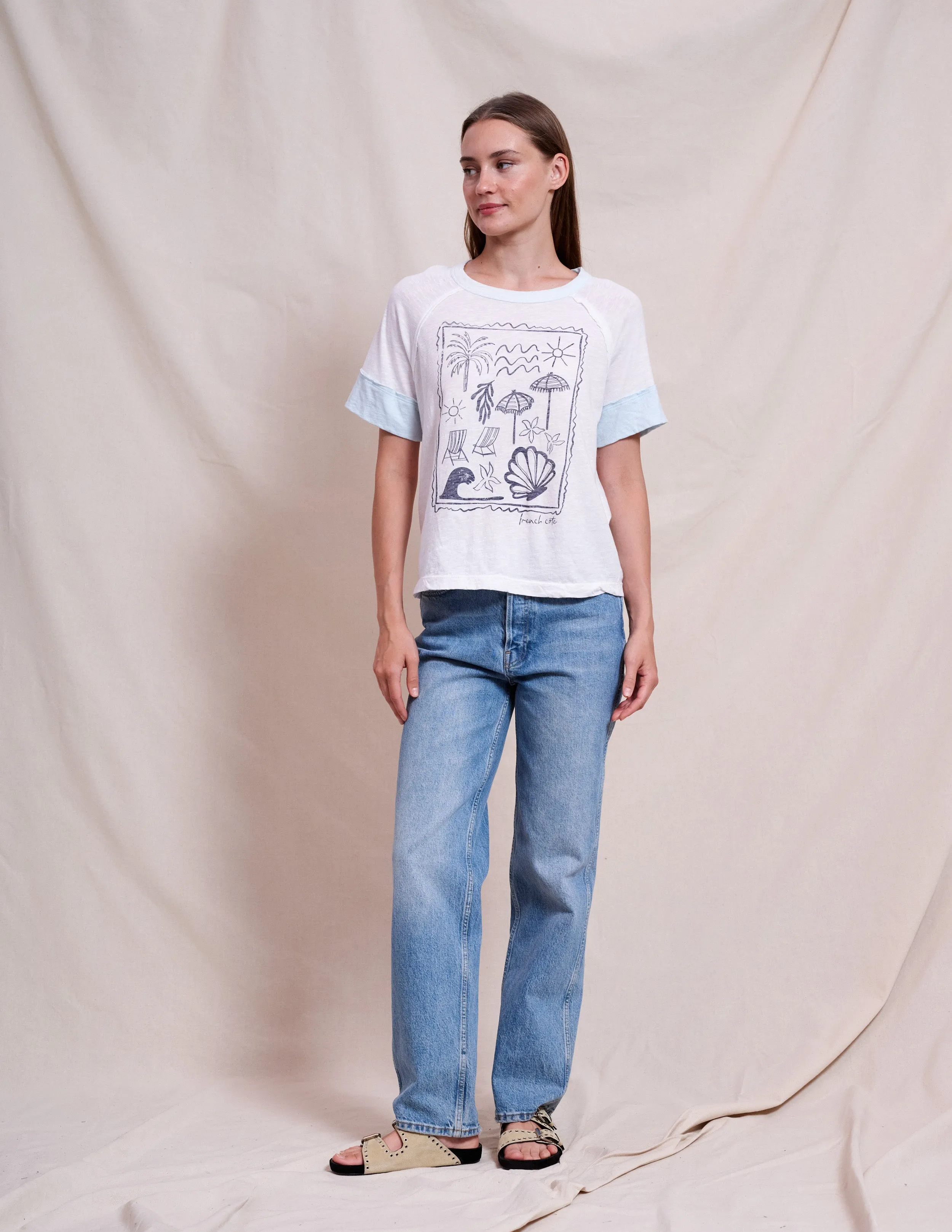 Sundry French Cafe Boyfriend Tee in Optic White