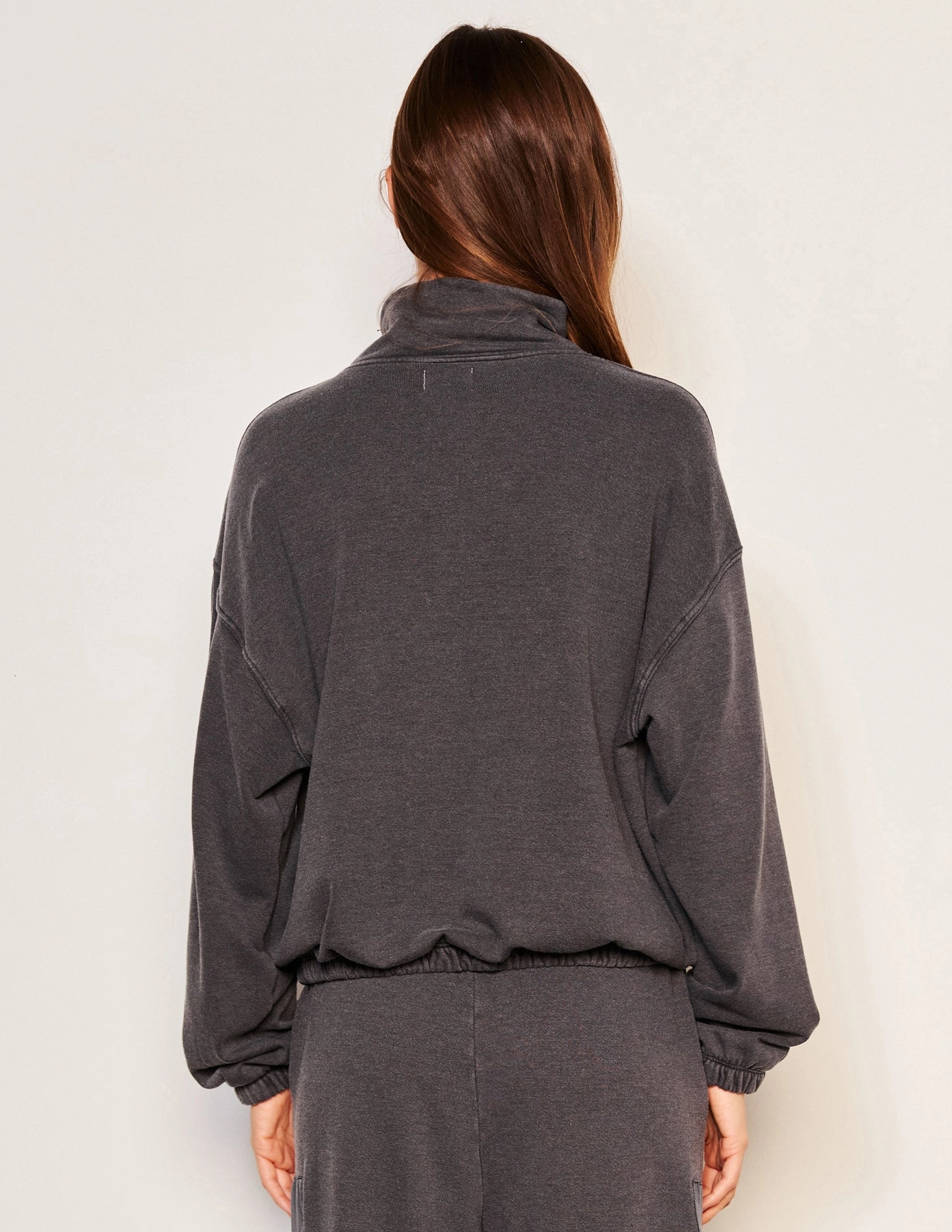 Sundry Mixed Media Half Zip Popover in Washed Black