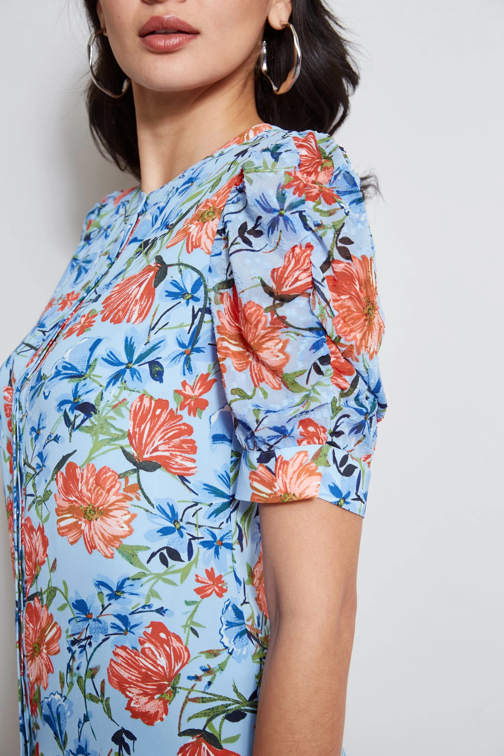 T-Tahari Garden Floral Puff Sleeve Shirt