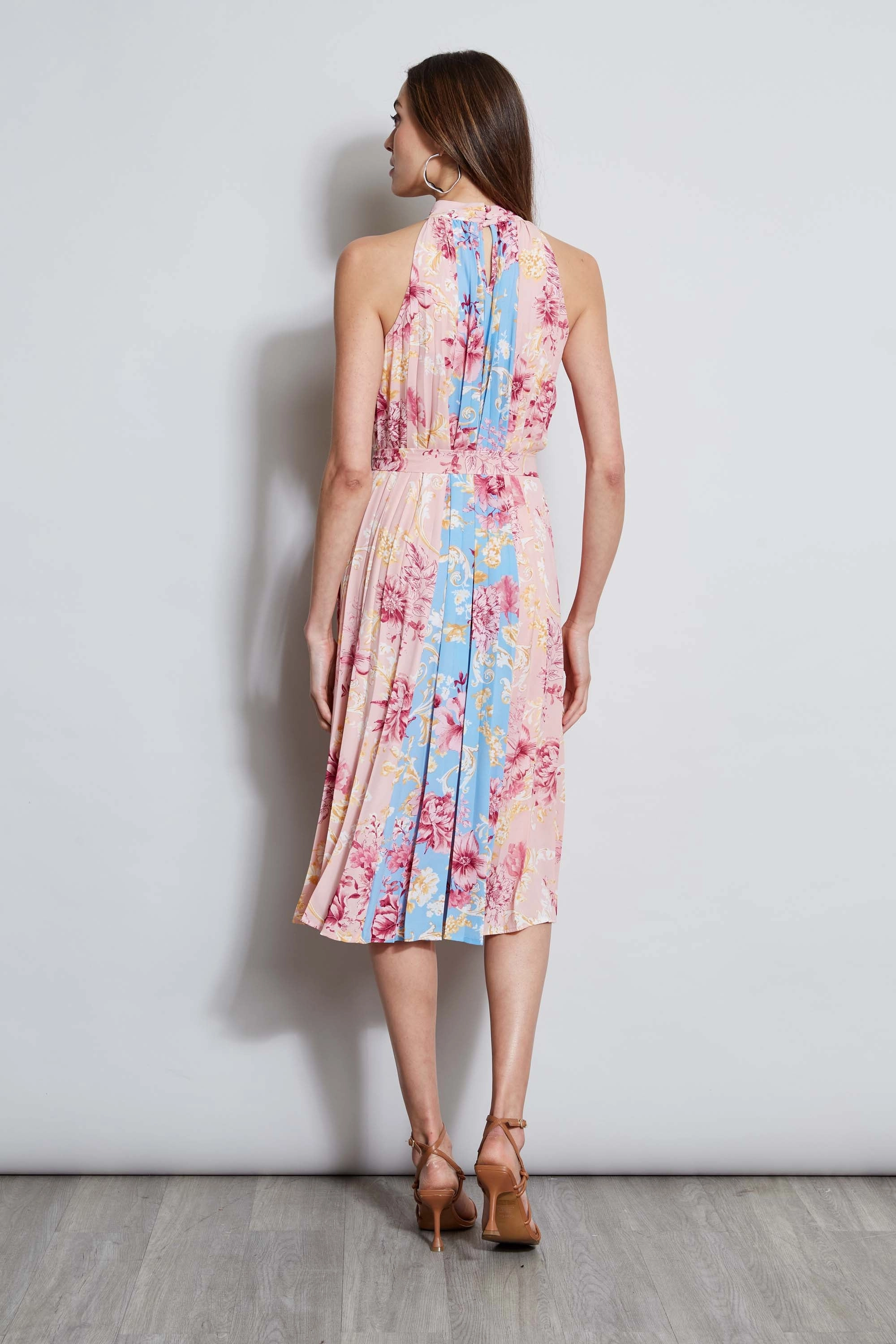 T-Tahari Pleated Garden Halter Dress