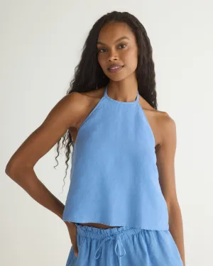 Tie Neck Halter Top - Riviera Blue