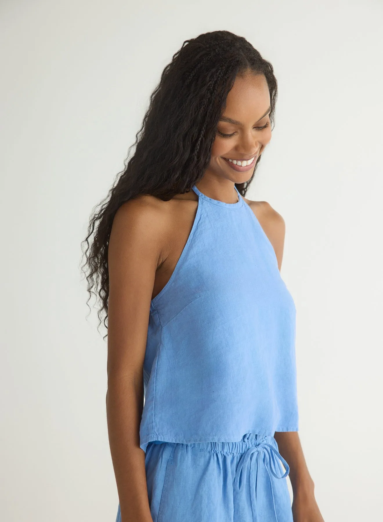 Tie Neck Halter Top - Riviera Blue