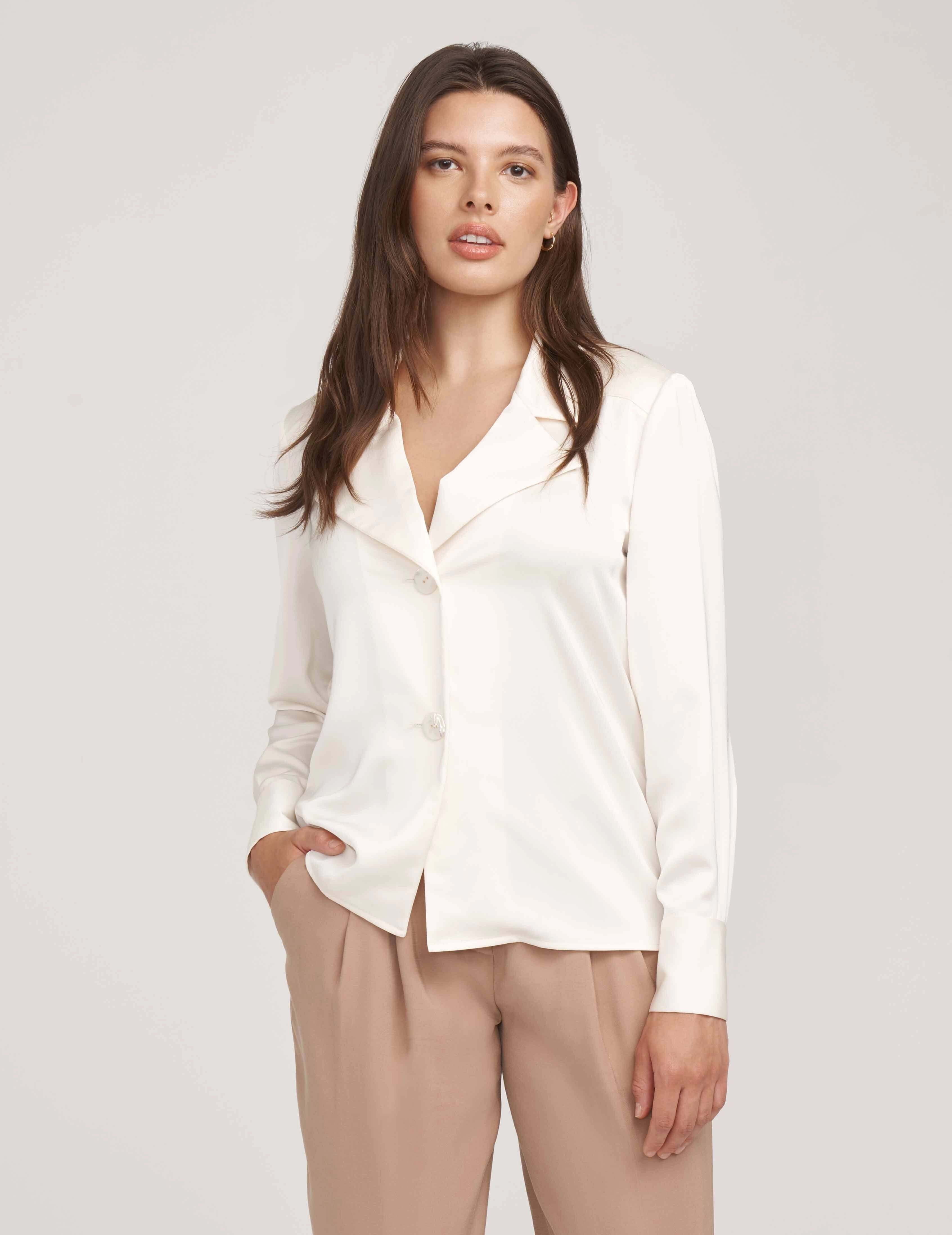 Two Button Notch Collar Oversized Blouse- Sale