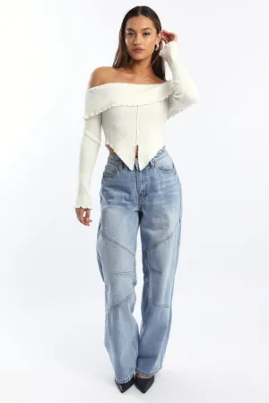 White Bardot Knit Top Long Sleeve Open Front