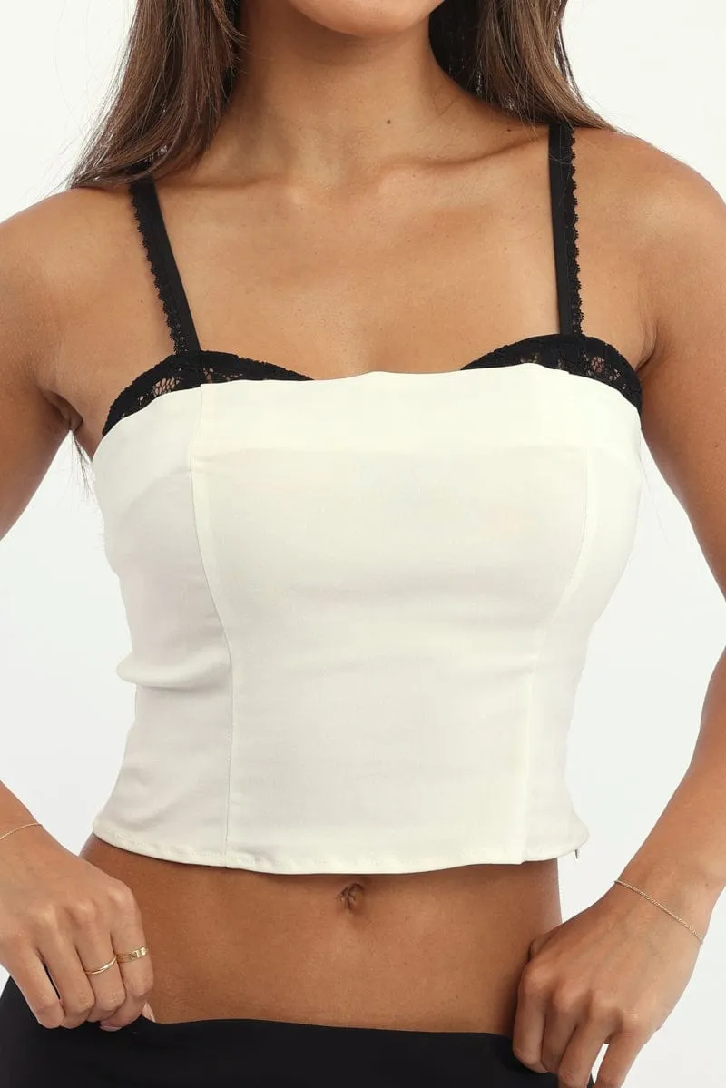 White Cami Bandeau Sleeveless Sweetheart Neckline