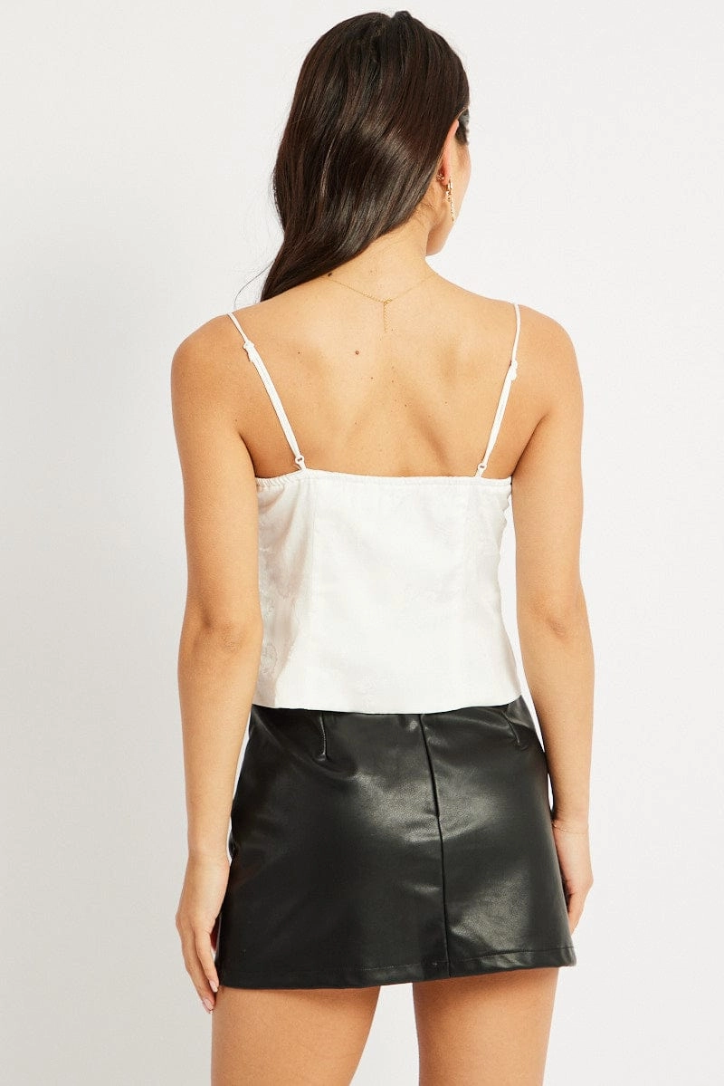 White Cami Top Satin Lace Up Front