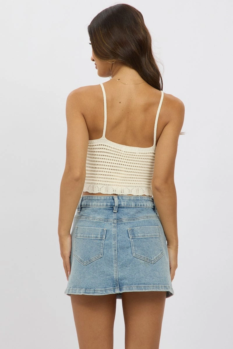 White Crochet Knit Top