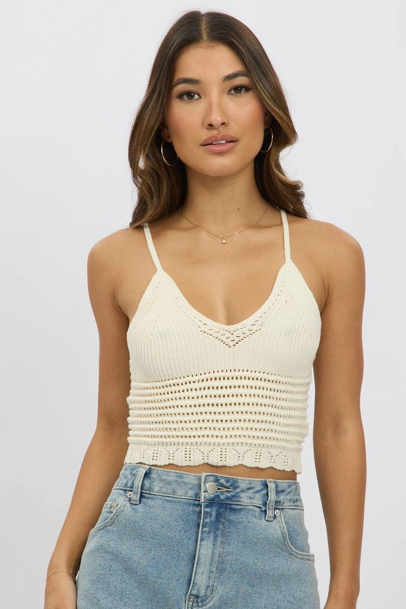 White Crochet Knit Top