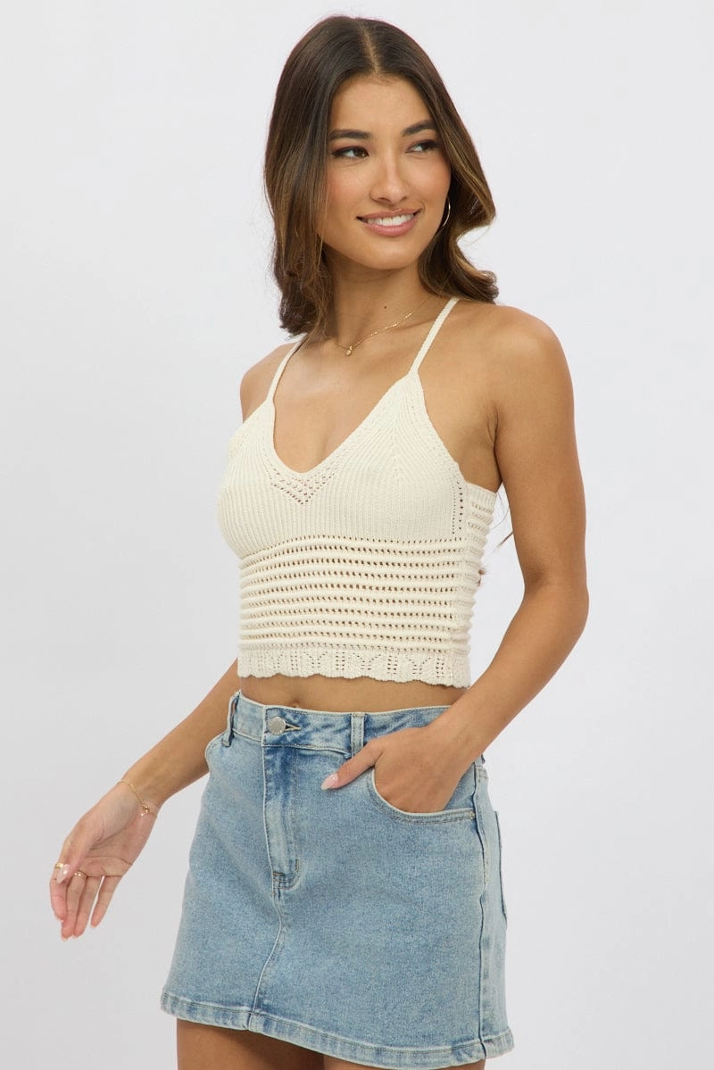 White Crochet Knit Top