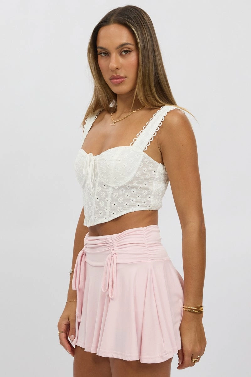 White Crop Top Sleeveless Corset Broderie