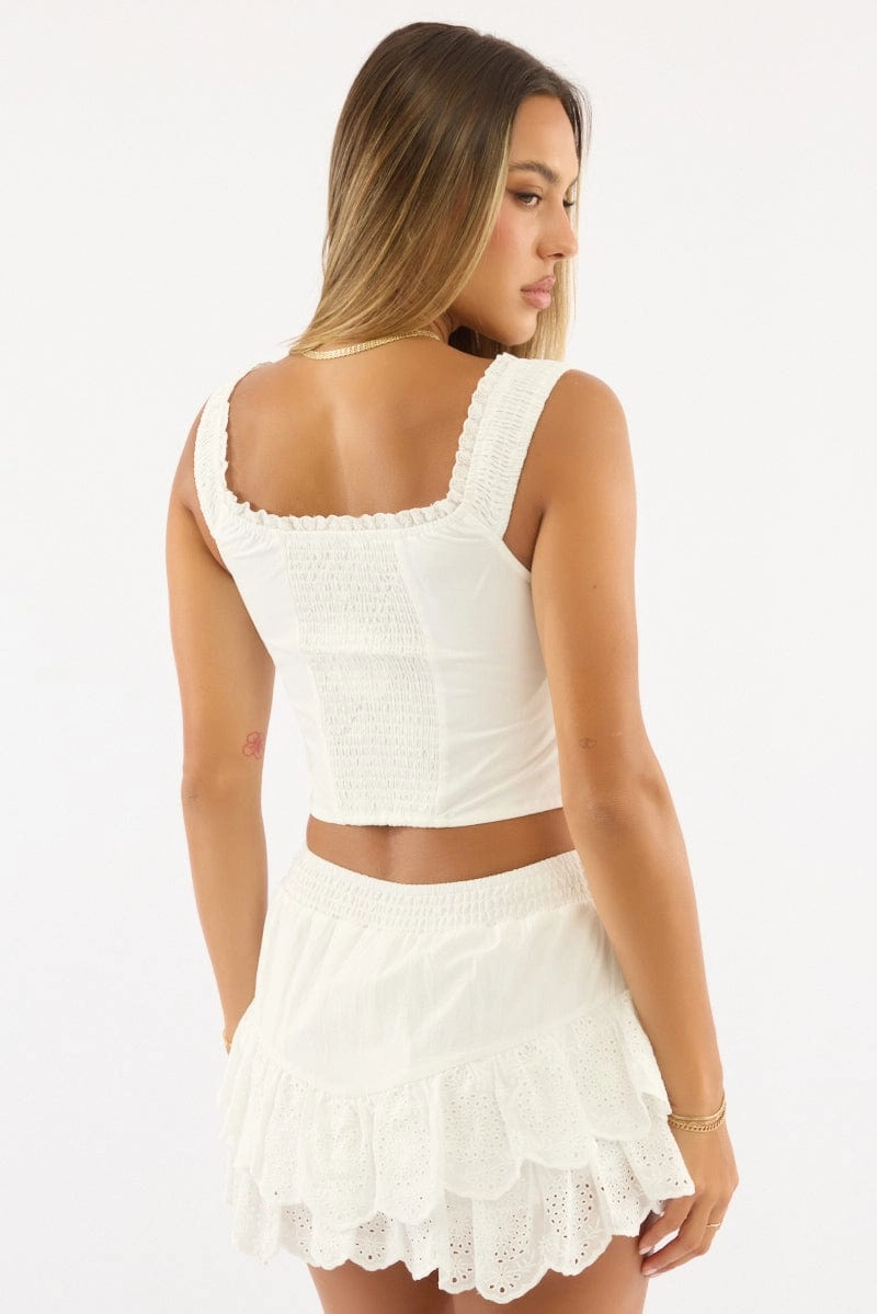 White Frilled Cami Sleeveless Off Shoulder Top