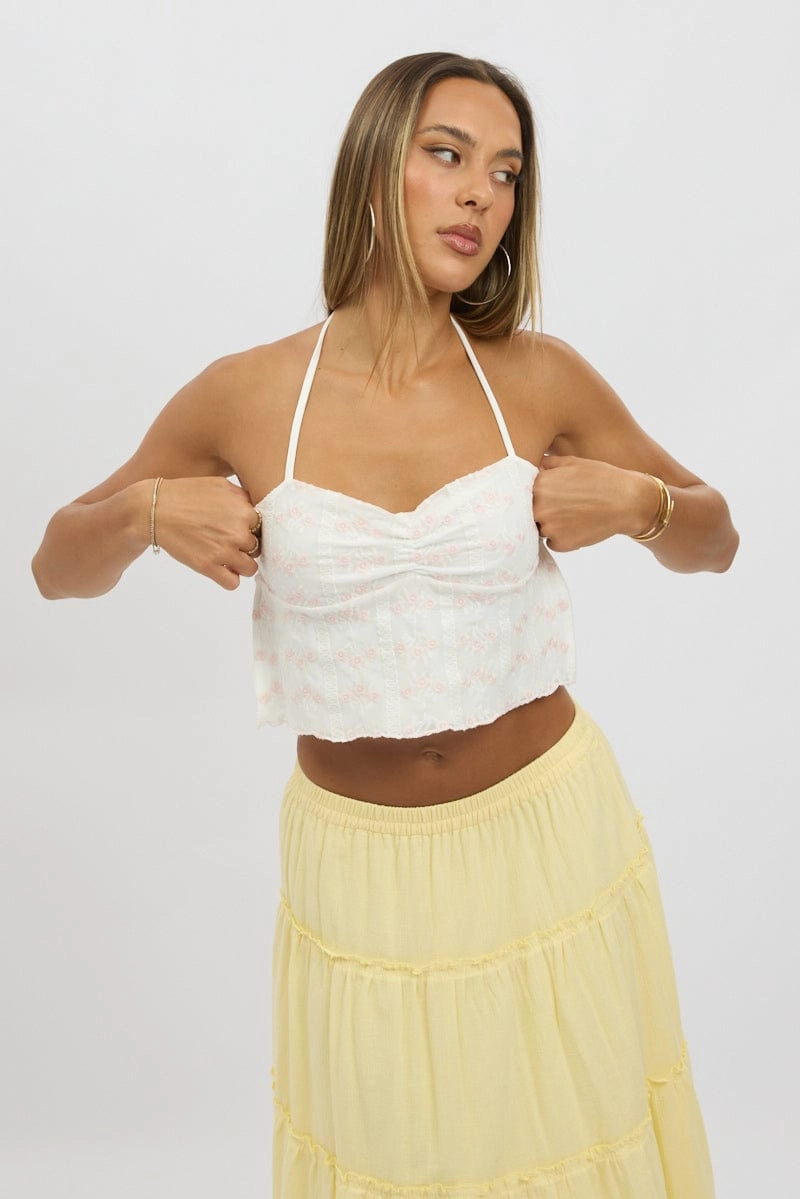 White Halter Neck Top Lace