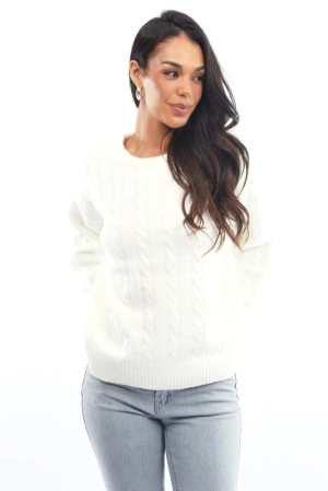 White Knit Jumper Long Sleeve Cable