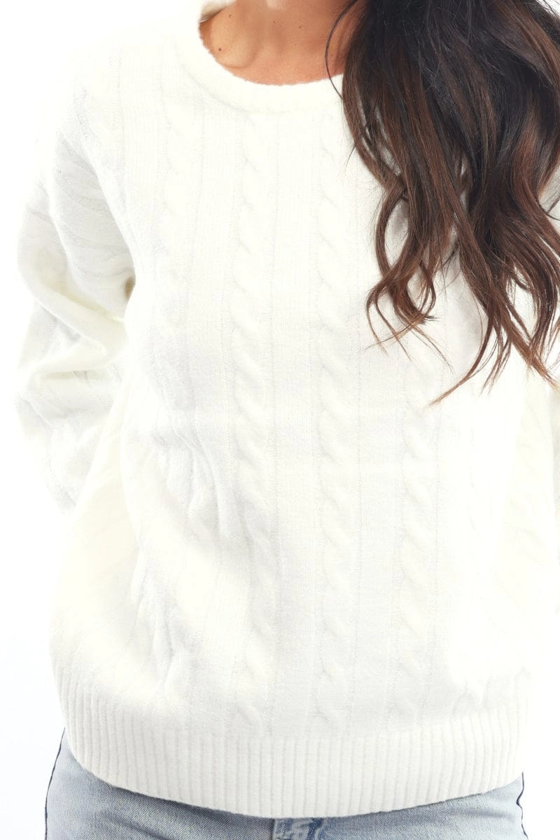 White Knit Jumper Long Sleeve Cable