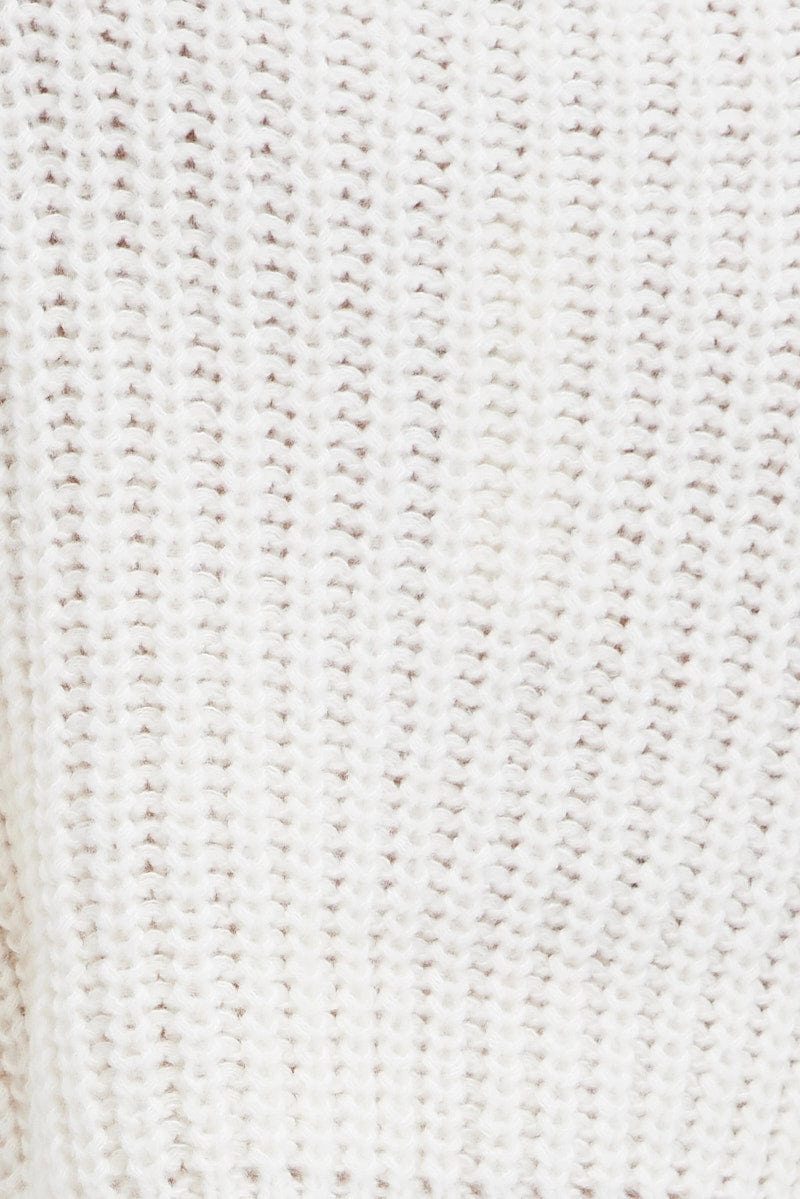 White Knit Top Round Neck Long Sleeve Crop