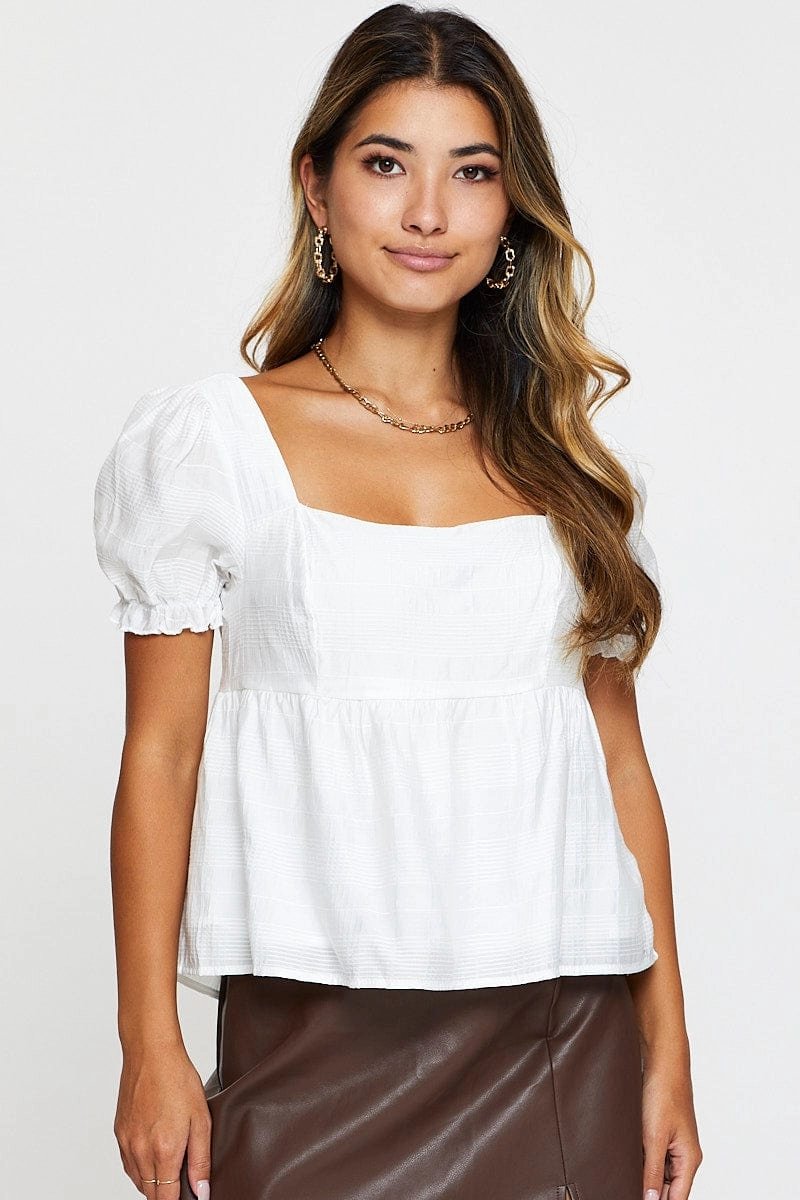 White Peplum Top Short Sleeve