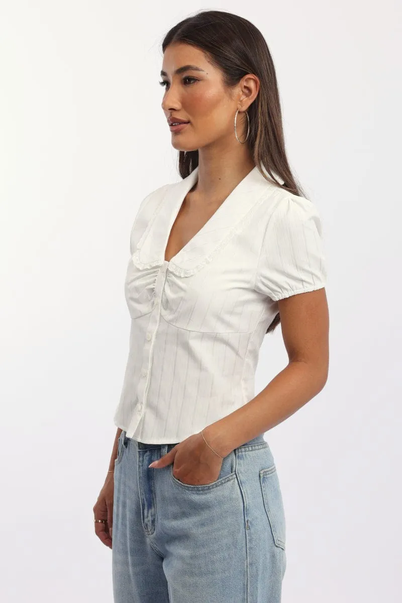 White Puff Sleeve Shirt Peter Pan Collar Button Up