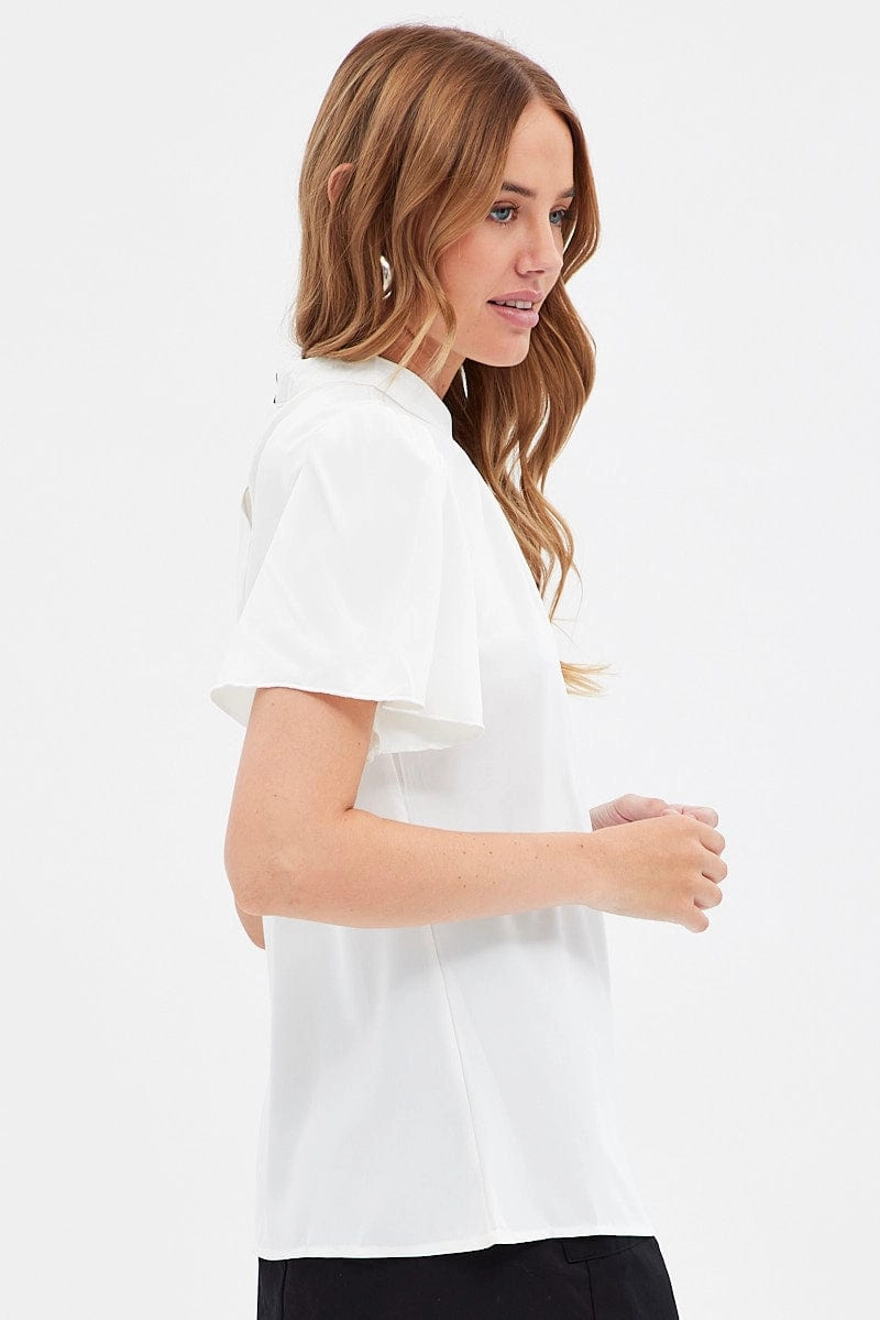 White Short Sleeves Work Top