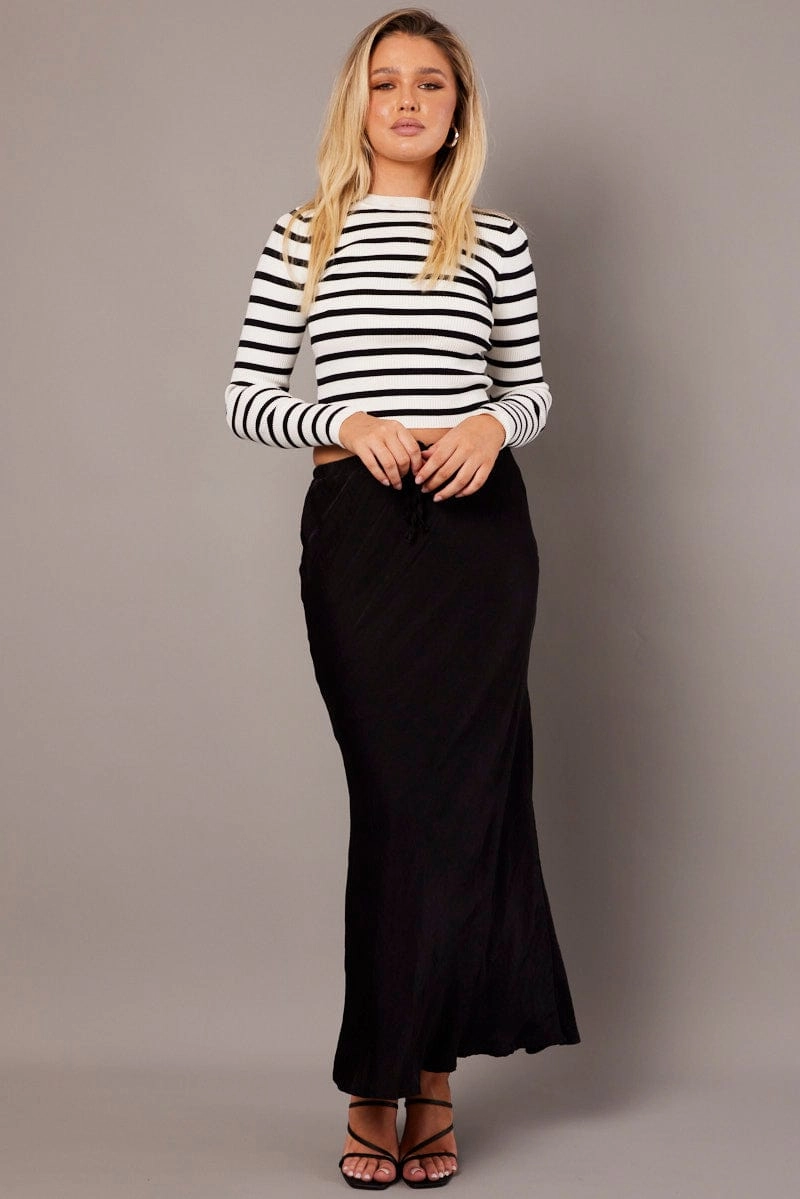 White Stripe Knit Top Long Sleeve