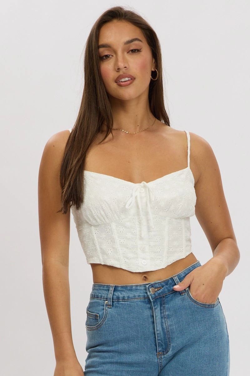 White Tie Front Crop Top