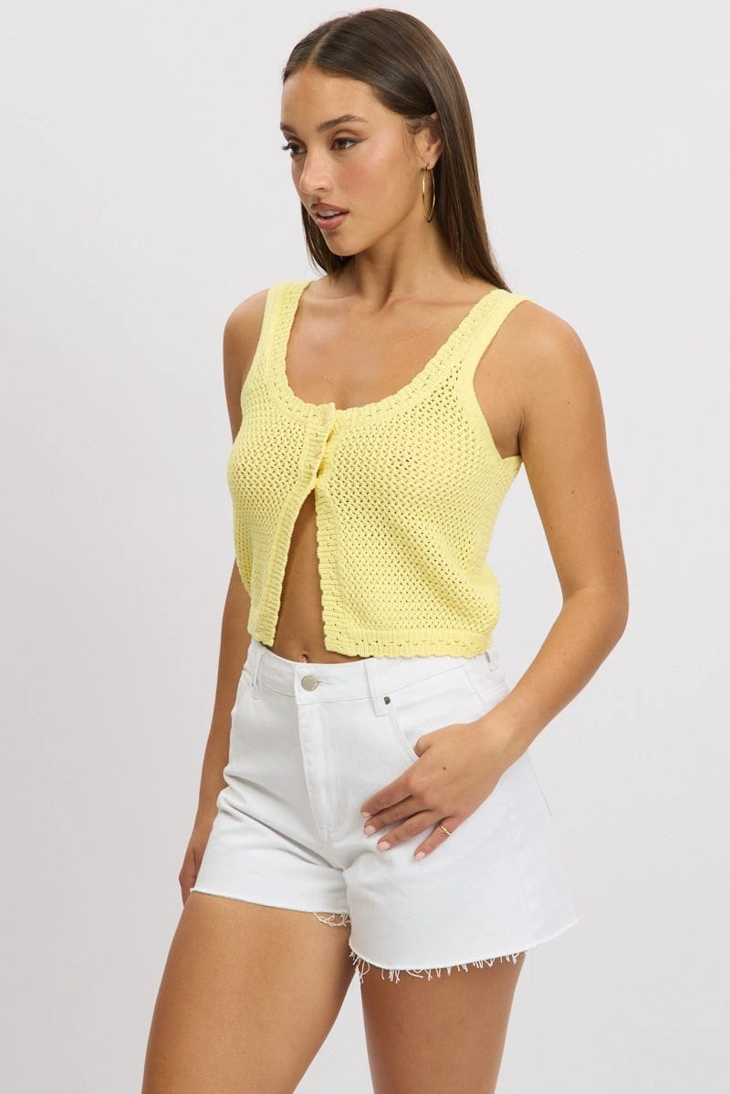 Yellow Crochet Knit Vest