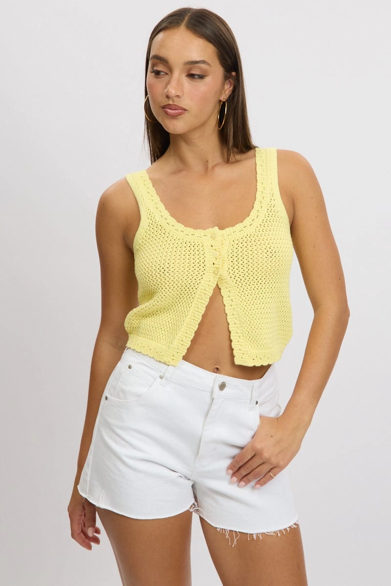 Yellow Crochet Knit Vest