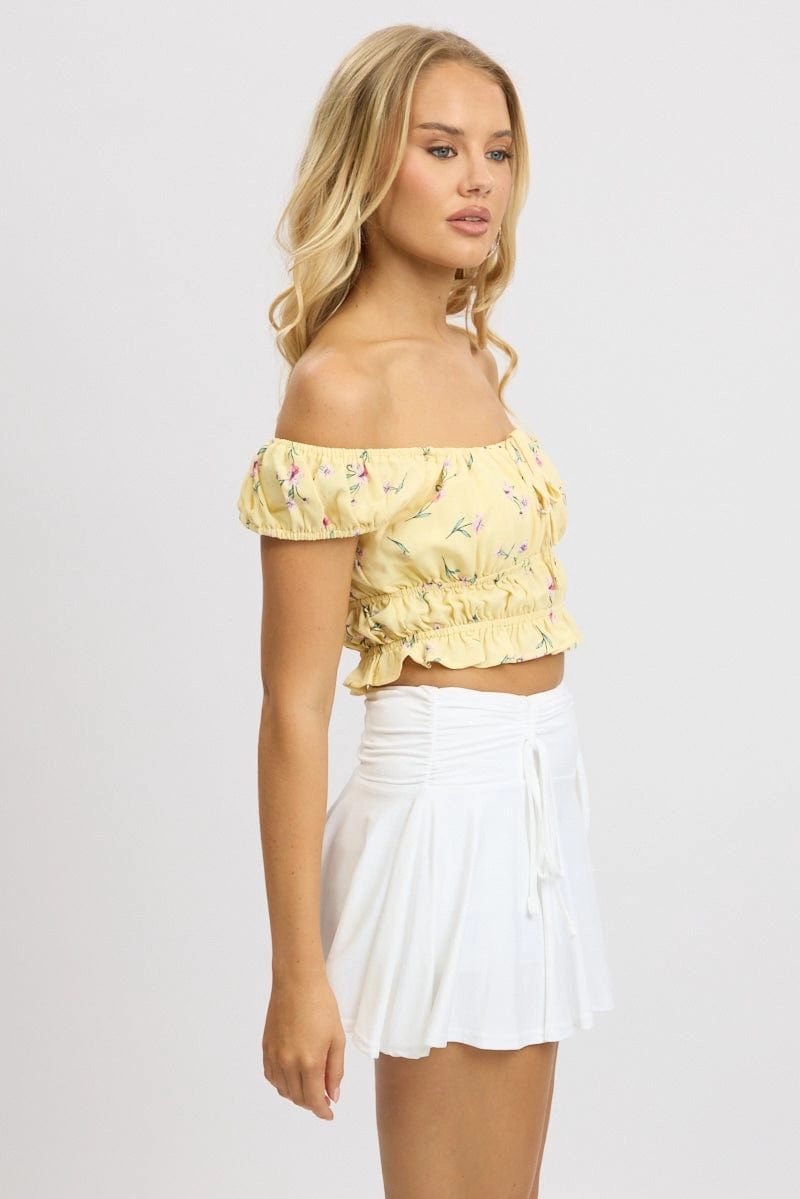 Yellow Ditsy Crop Top Short Sleeve