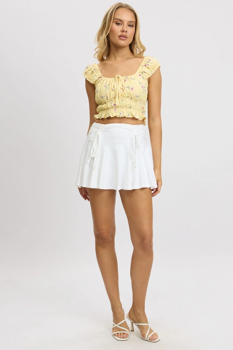 Yellow Ditsy Crop Top Short Sleeve