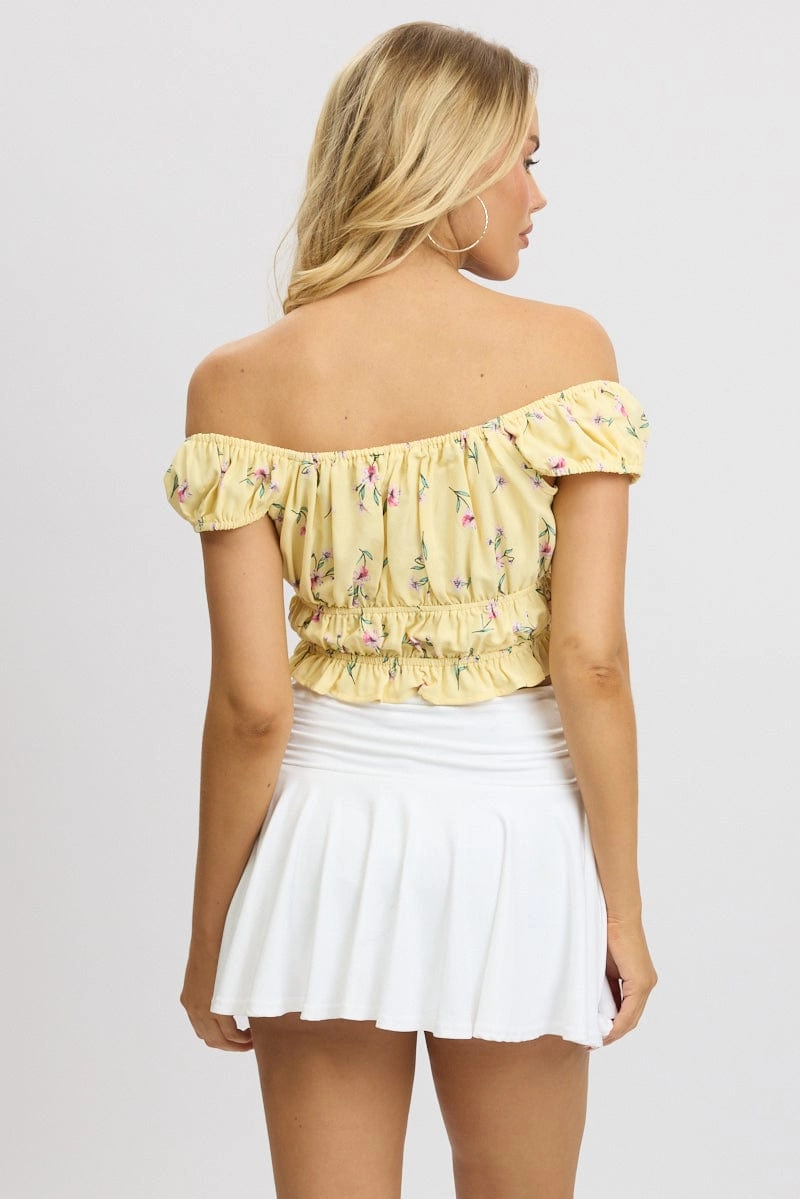 Yellow Ditsy Crop Top Short Sleeve