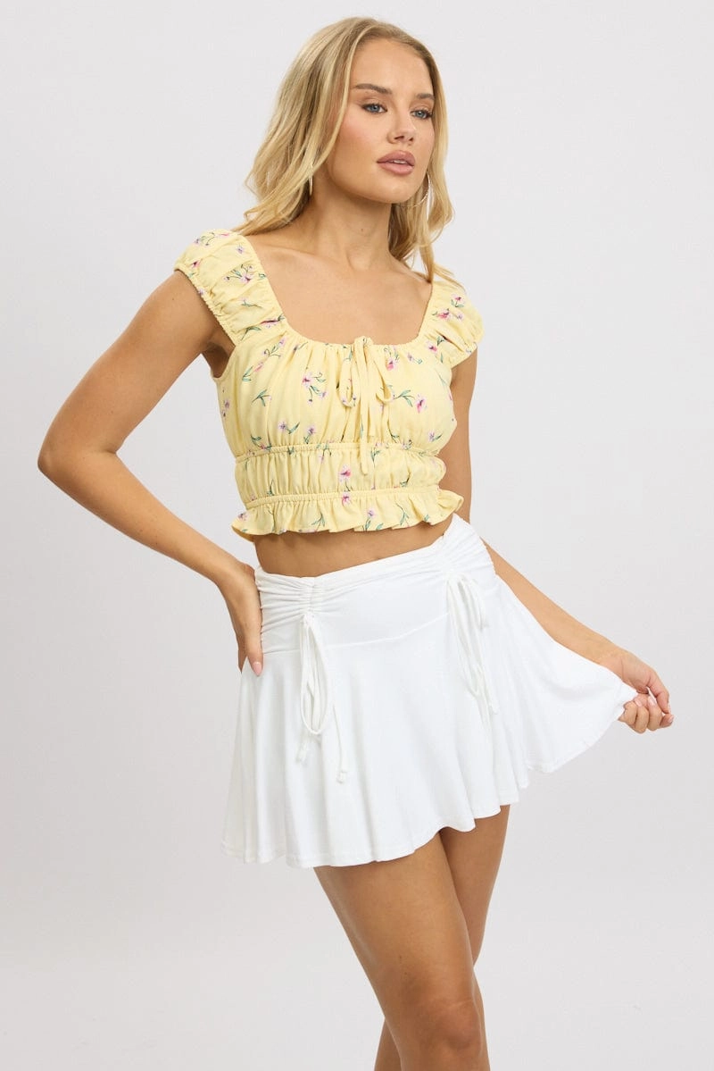 Yellow Ditsy Crop Top Short Sleeve