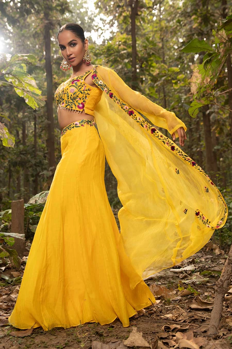 Yellow Resham Embroidered Jacket Co-Ord Set