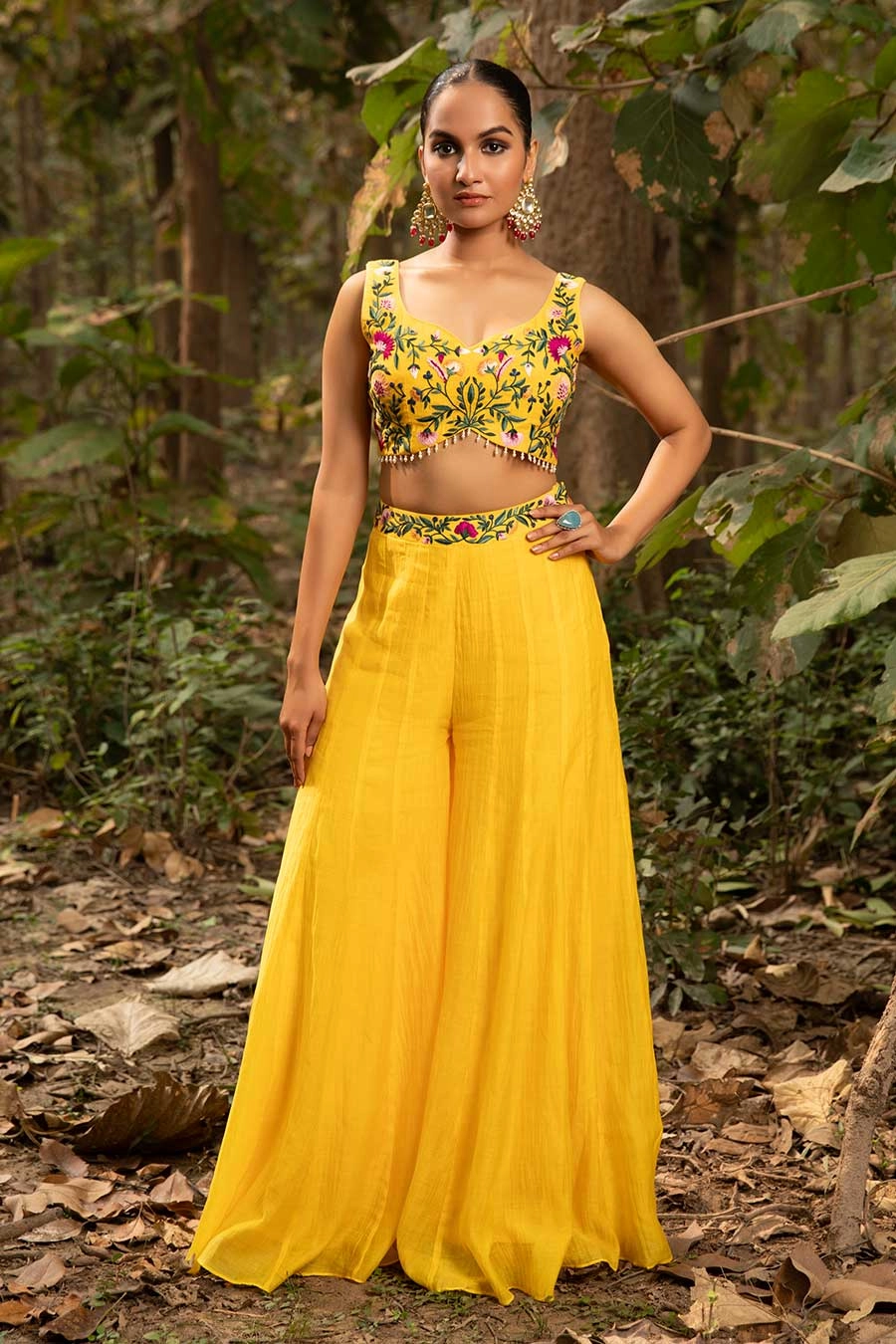 Yellow Resham Embroidered Jacket Co-Ord Set