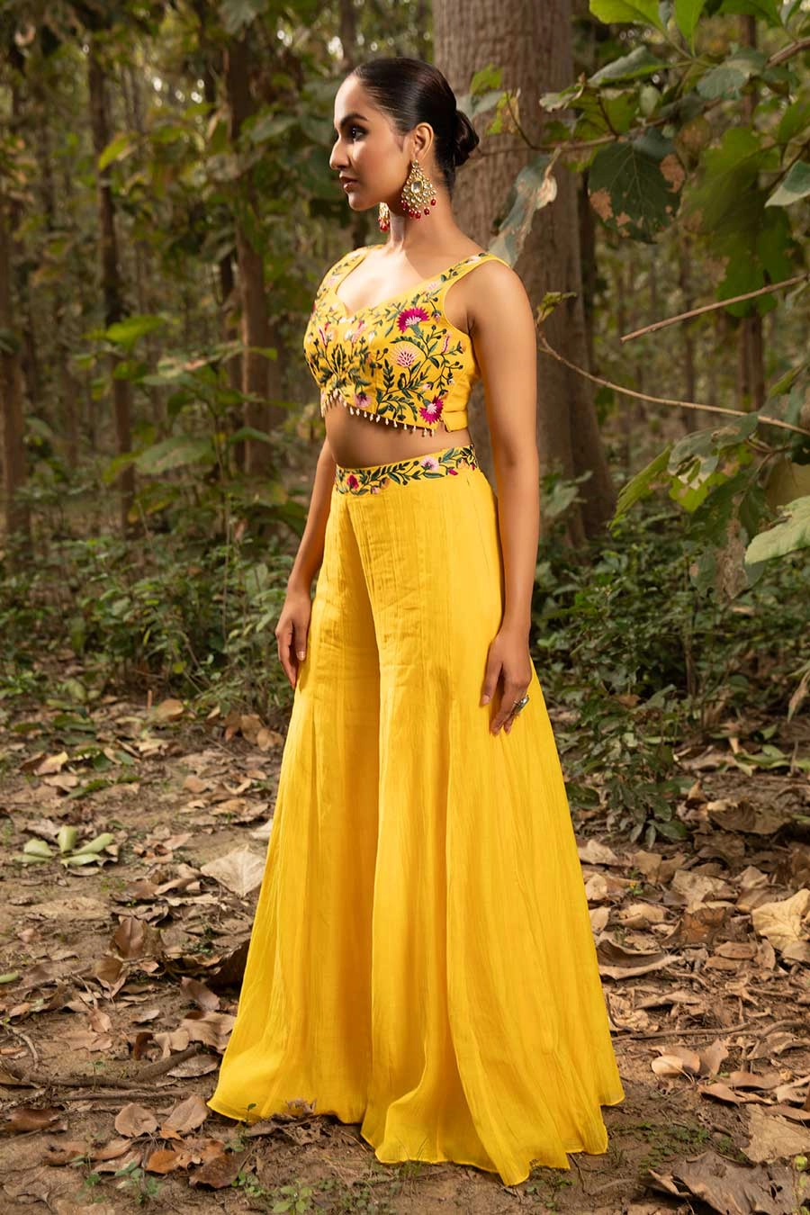 Yellow Resham Embroidered Jacket Co-Ord Set