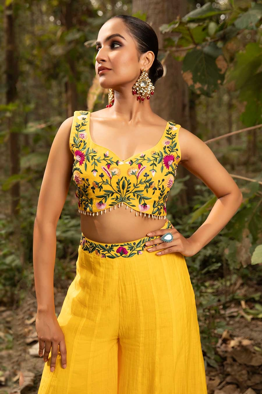 Yellow Resham Embroidered Jacket Co-Ord Set