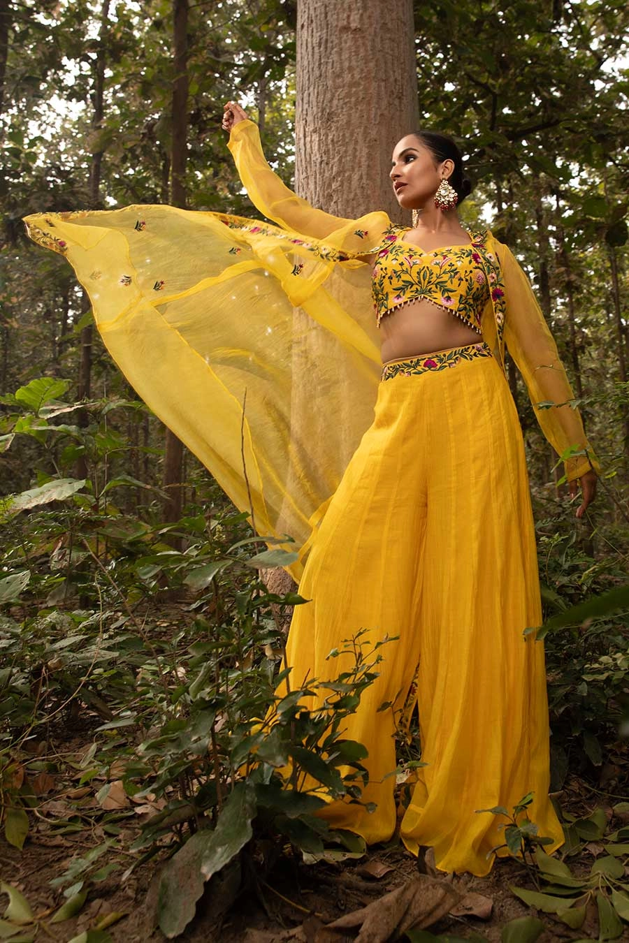 Yellow Resham Embroidered Jacket Co-Ord Set
