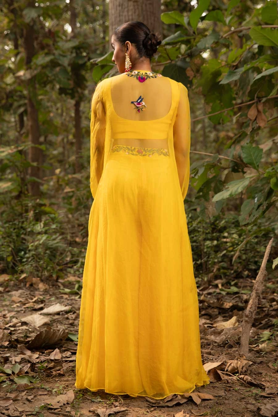 Yellow Resham Embroidered Jacket Co-Ord Set