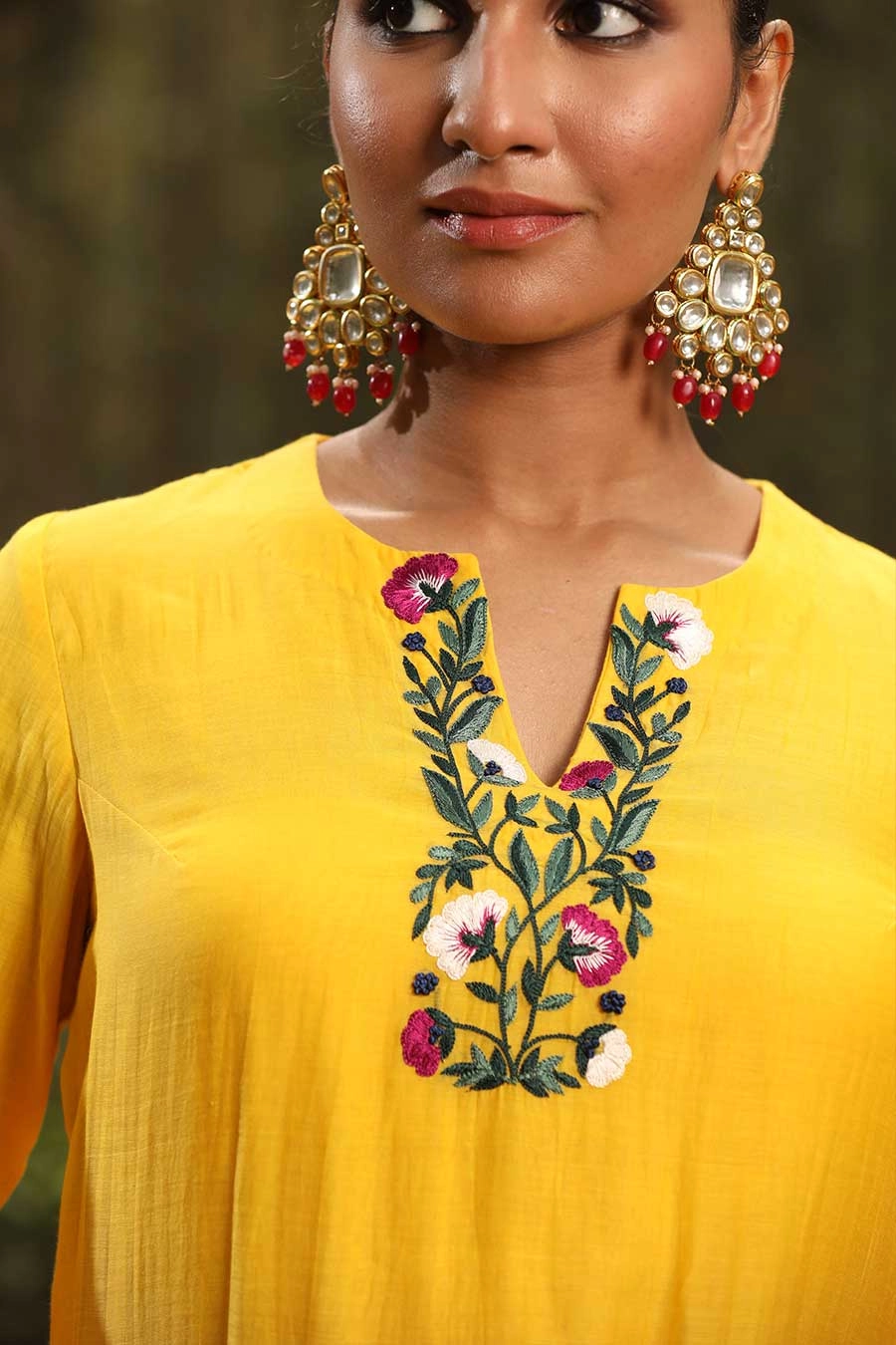 Yellow Resham Embroidered Kurta Set