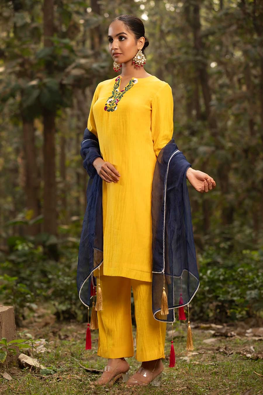 Yellow Resham Embroidered Kurta Set