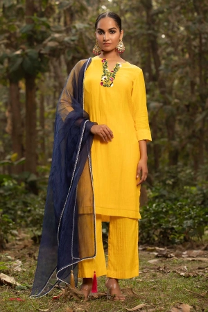 Yellow Resham Embroidered Kurta Set