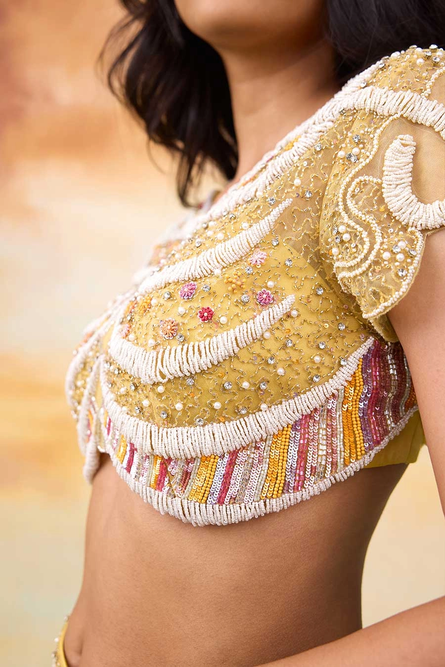 Yellow Rupenzal Embroidered Top & Dhoti Pant Set