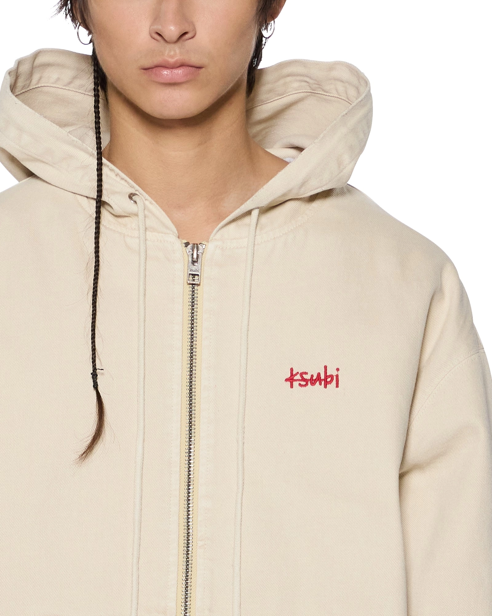ZIPPED DENIM HOODIE ECRU
